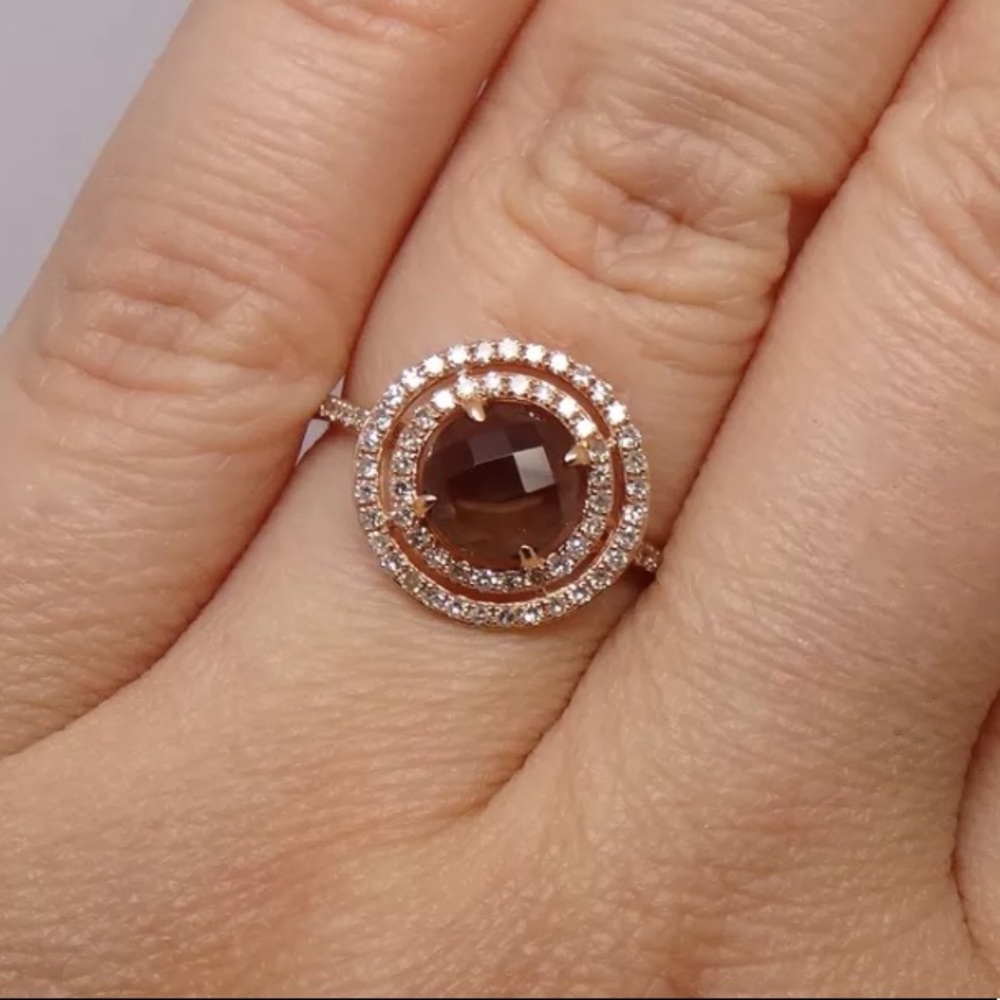 1.70 carat 14k rose gold smoky topaz&diamond ring